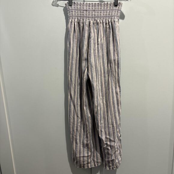 Rewash Pants Womens Medium Blue White Striped Linen Blend Smocked Waist Wide Leg - Picture 7 of 14